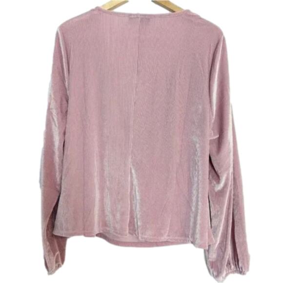 Lane Bryant Classic Blouson-Sleeve Surplice Tie Velour Top Blush Pink Long Sleev - Picture 4 of 9